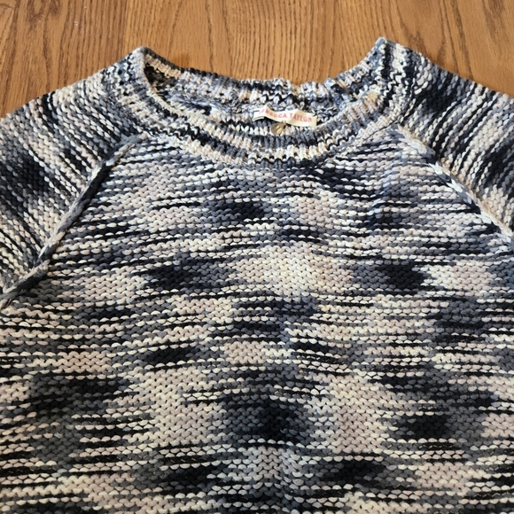 Rebecca Taylor Monochrome Chunky Knit Sweater White Gray Black Cozy Cotton M - Picture 9 of 11